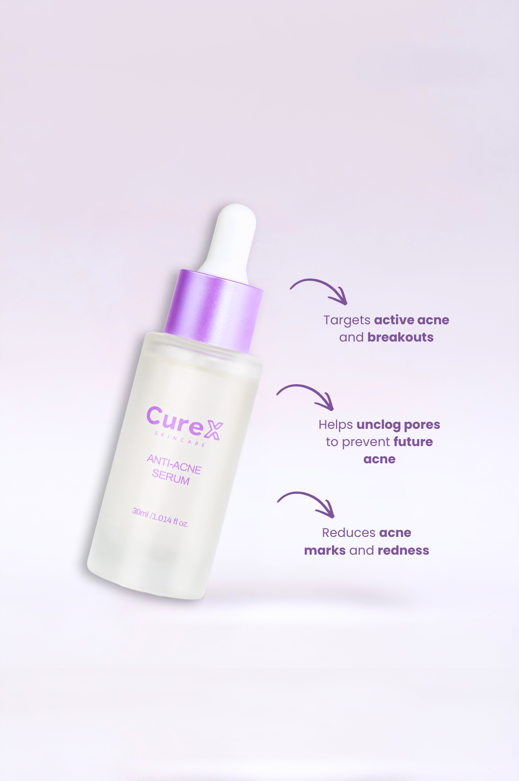 Curex skincare products on a bathroom counter with a mirror and decorative elements.