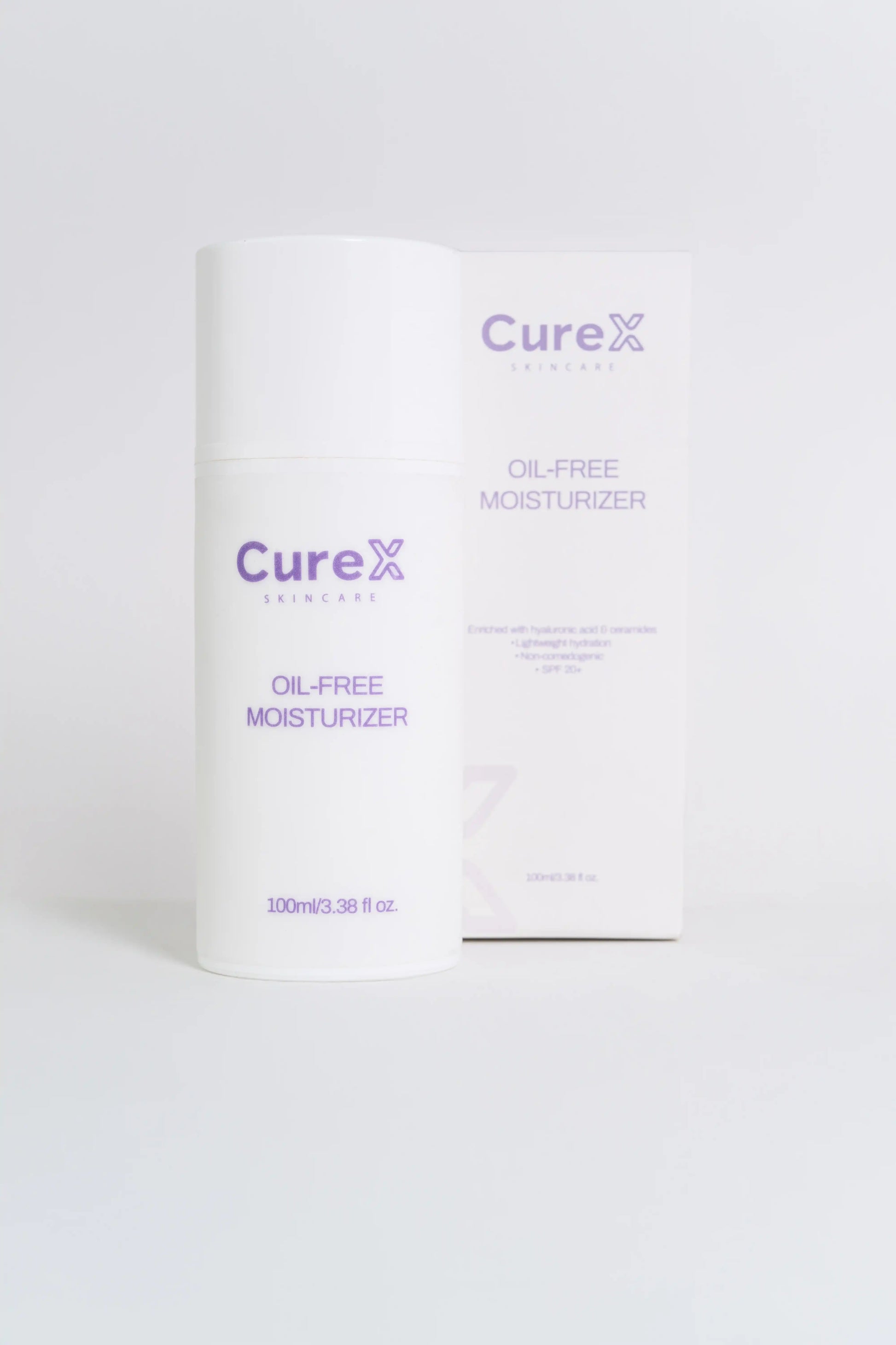 CureX oil-free moisturizer bottle on a white background