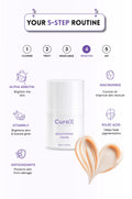 CureX brightening cream with a 5-step skincare routine diagram on a white background