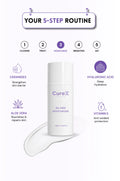 CureX oil-free moisturizer with 5-step skincare routine on a white background
