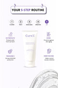 CureX skincare product with 5-step routine on a white background